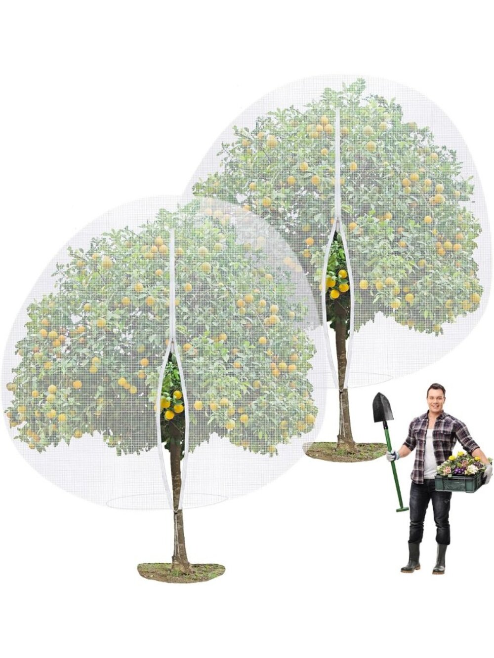 2 Pcs Large Garden Fruit Tree Netting 12x12 Ft with Zipper & Drawstring Closure